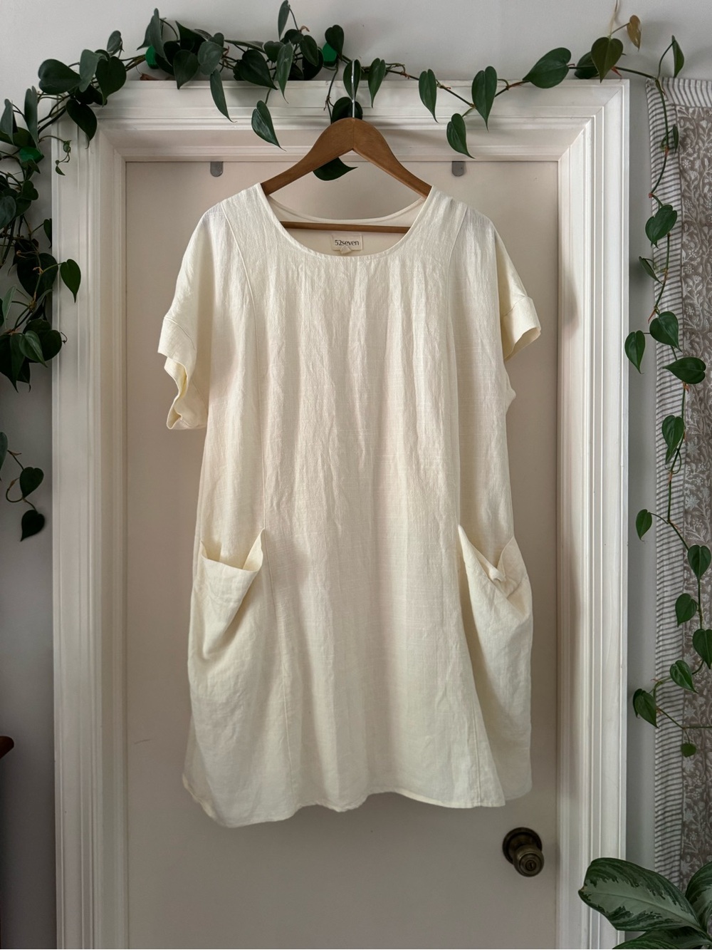 Seven7 Cream Short Sleeve Mini Dress with Pockets